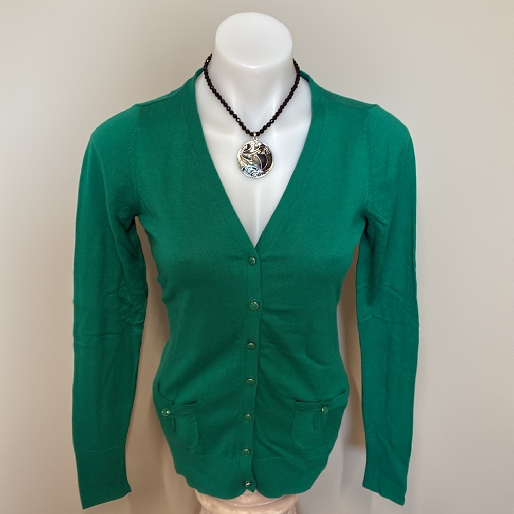 Cardigan Sweater, Lightweight Cotton Knit, Bright Green,  XSmall